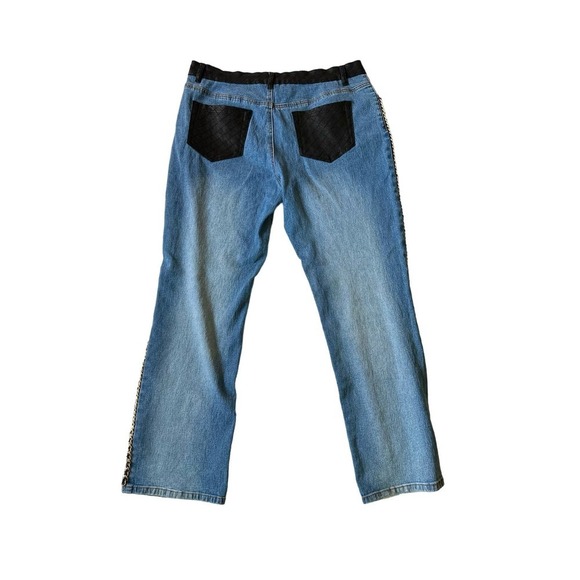 DG2 by Diane Gilman Baby Bootcut Gold Chain Leather Pocket Jeans Size Women's14P - Picture 11 of 12